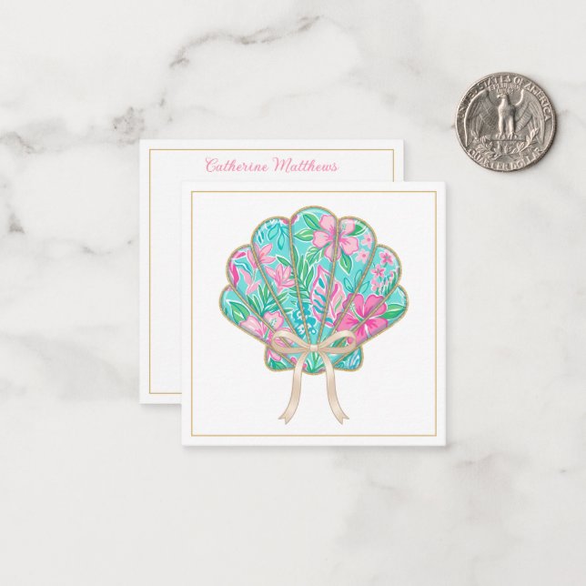 Preppy Tropical Seashell Personalized Card (Front/Back In Situ)