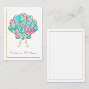 Preppy Tropical Seashell Personalized Card