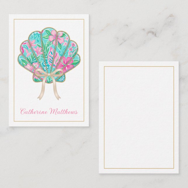Preppy Tropical Seashell Personalized Card (Front/Back)