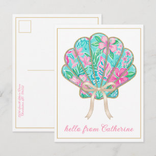 Preppy Tropical Seashell Personalized Postcard