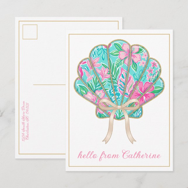 Preppy Tropical Seashell Personalized Postcard (Front/Back)