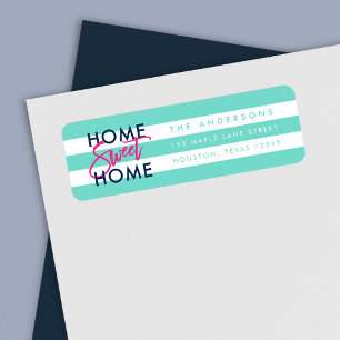 Preppy Turquoise and White Stripes Home Sweet Home
