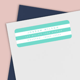 Preppy Turquoise and White Stripes Return Address
