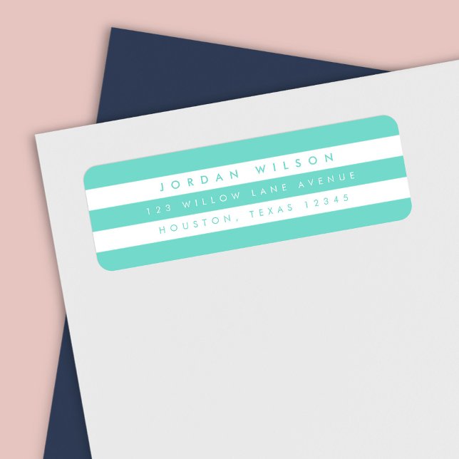 Preppy Turquoise and White Stripes Return Address (Creator Uploaded)