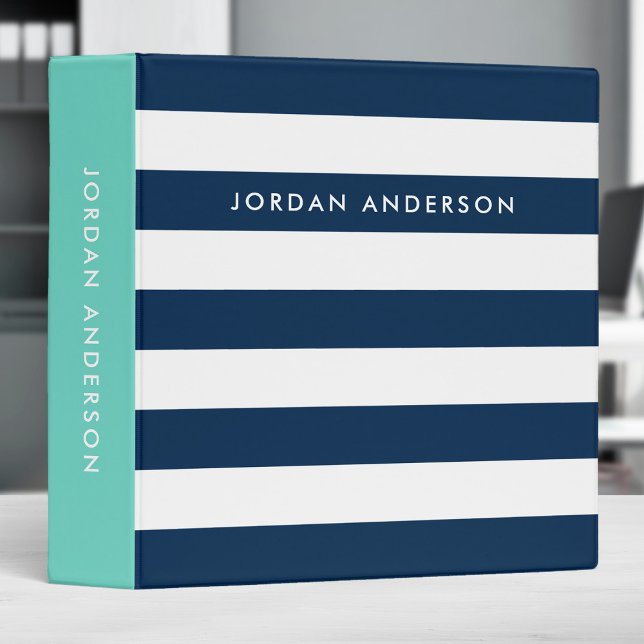 Preppy Turquoise and White Stripes with Blue Side Binder (Creator Uploaded)