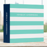 Preppy Turquoise and White Stripes with Blue Side Binder<br><div class="desc">This preppy binder features turquoise and white stripes pattern on the front and back with a blue colour side. Personalize it by replacing the placeholder text in the template to add your information. For more options such as to change the font, text size/colour and the spacing between letters click the...</div>