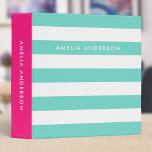 Preppy Turquoise and White Stripes with Pink Side Binder<br><div class="desc">This preppy binder features turquoise and white stripes pattern on the front and back with a pink colour side. Personalize it by replacing the placeholder text in the template to add your information. For more options such as to change the font, text size/colour and the spacing between letters click the...</div>