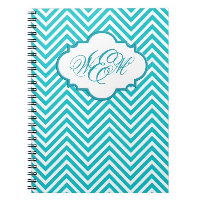 Preppy Turquoise Chevron Script Monogram Carnet (Devant)