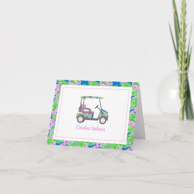 Preppy Turtles Palm Beach Golf Cart Personalized Thank You Card (Front)