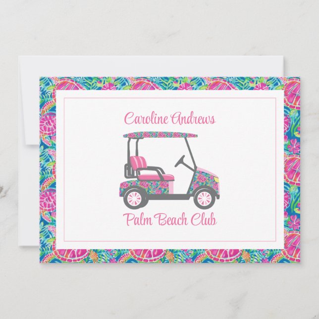 Preppy Turtles Palm Beach Golf Cart Thank You Card (Front)