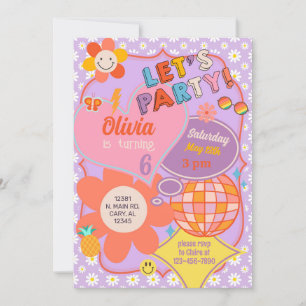 Preppy tween teen groovy birthday invite. invitation