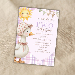 Preppy Two Silly Goose Girl 2nd Birthday Party Invitation