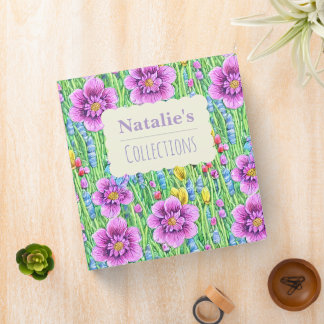 Preppy vibrant watercolor floral background Green Binder