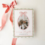 Preppy Vintage Pink Bow Family Photo Christmas Holiday Card<br><div class="desc">Add a touch of preppy charm to your holiday greetings with this vintage-inspired pink bow Christmas card. The front showcases your family photo framed in a whimsical hand-drawn design topped with a sweet pink bow. The back offers space for four additional photos and a short heartfelt message—perfect for sharing your...</div>