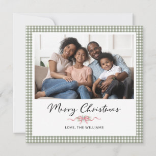 Preppy Vintage Pink Bow Family Photo Christmas Holiday Card