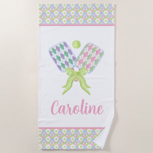 Preppy Watercolor Argyle Pickleball Paddles Beach Towel