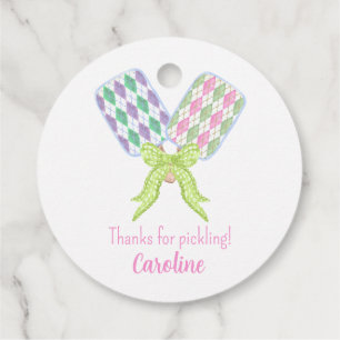 Preppy Watercolor Argyle Pickleball Paddles Favour Tags