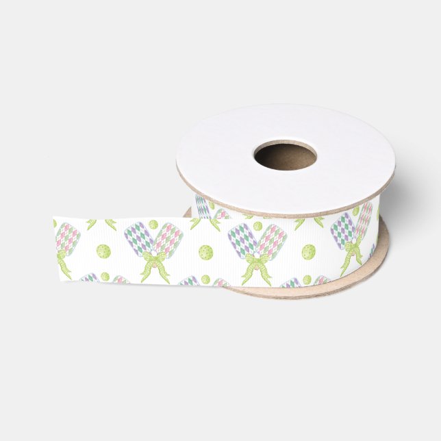 Preppy Watercolor Argyle Pickleball Paddles Grosgrain Ribbon (Spool)