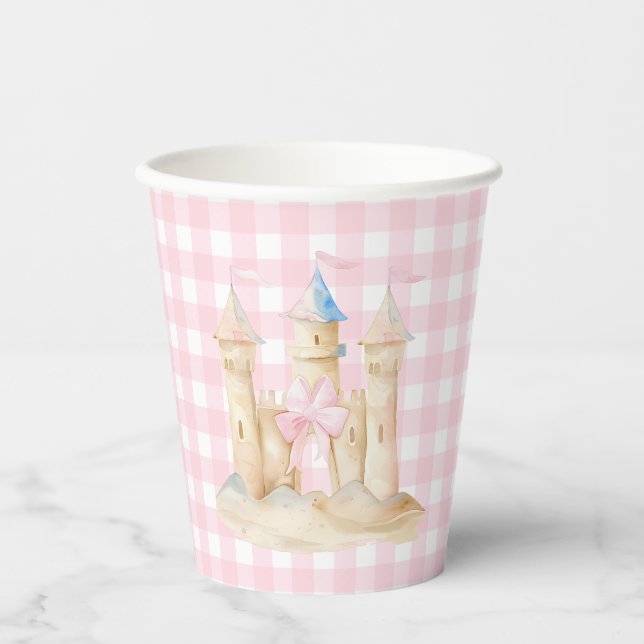 Preppy Watercolor Beach Sand Castle Party  Paper Cups (Front)