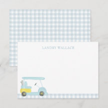 Preppy Watercolor Blue Gingham Golf Cart