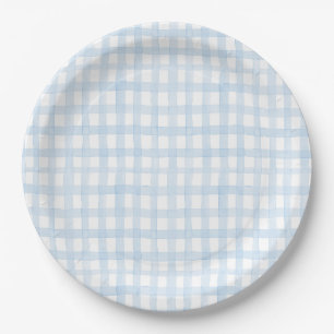 Preppy Watercolor Blue Gingham Paper Plate
