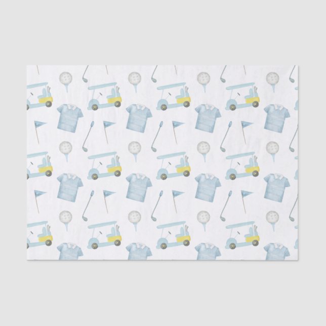 Preppy Watercolor Blue Golf Polo Shirt Tissue Paper (Front)