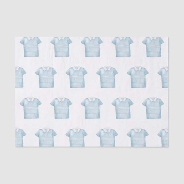 Preppy Watercolor Blue Monogram Golf Polo Shirt Tissue Paper (Front)