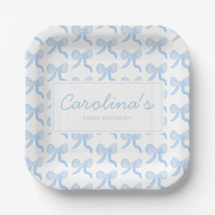 Preppy Watercolor Blue Watercolor Bows Personalize Paper Plate