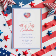 Preppy Watercolor Bows 4th Of July Invitation