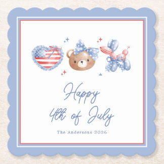 Preppy Watercolor Bows 4th Of July Invitation Paper Coaster