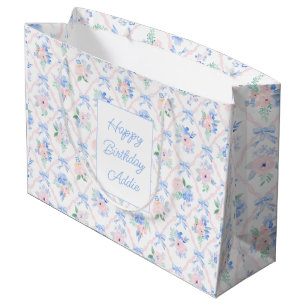 Preppy Watercolor Bows and Floral Customizable  Large Gift Bag