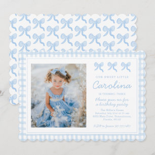 Preppy Watercolor Bows Gingham Custom Photo Invitation