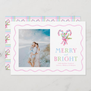 Preppy Watercolor Candy Canes Wavy Frame  Holiday Card