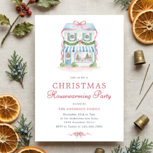 Preppy Watercolor Christmas Housewarming Invite