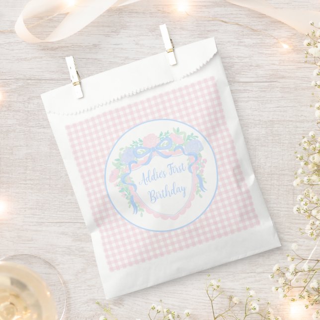 Preppy Watercolor Crest First Birthday Favour Bag (Clipped)
