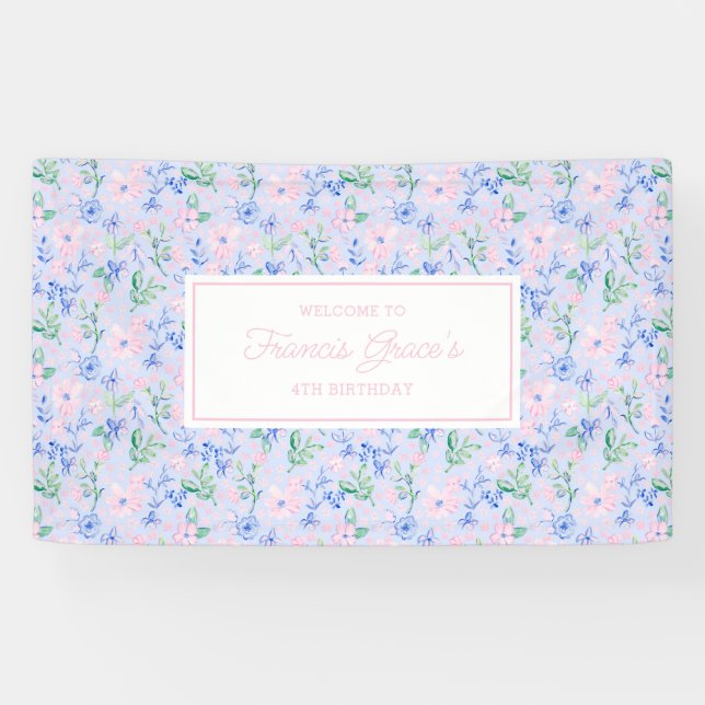 Preppy Watercolor Flowers Editable Banner (Horizontal)