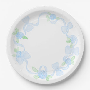Preppy Watercolor Grandmillennial Hydrangeas Bows Paper Plate