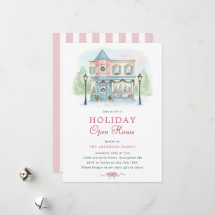 Preppy Watercolor Holiday Open House Invitation