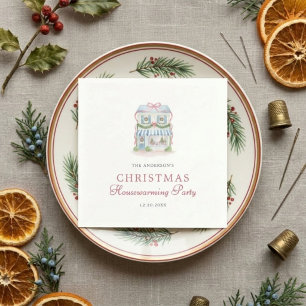 Preppy Watercolor House Merry Christmas Napkin