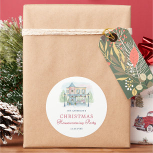 Preppy Watercolor Merry Christmas Classic Round Sticker