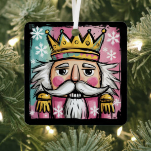 Preppy Watercolor Nutcracker Santa Christmas Girly Metal Ornament