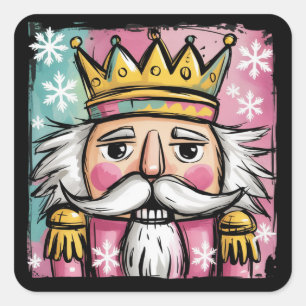Preppy Watercolor Nutcracker Santa Christmas Girly Square Sticker