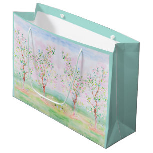 Preppy Watercolor Pretty Chinoiserie Mint Large Gift Bag