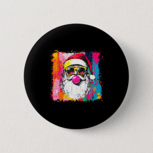 Preppy Watercolor Santa Bubble Gum Nk Sungles Chri 2 Inch Round Button