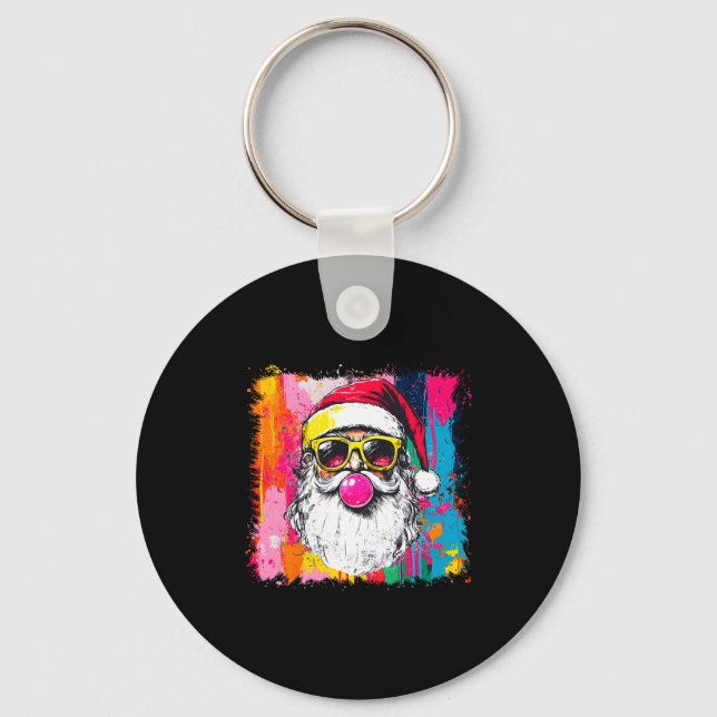 Preppy Watercolor Santa Bubble Gum Nk Sungles Chri Keychain (Front)