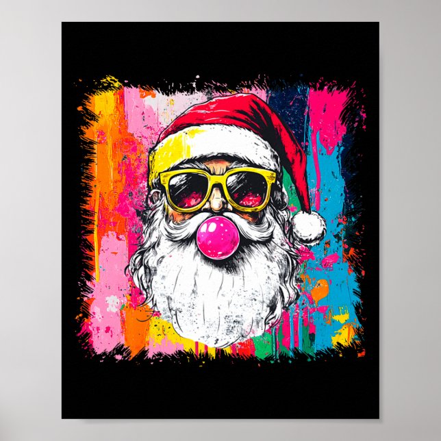 Preppy Watercolor Santa Bubble Gum Nk Sungles Chri Poster (Front)