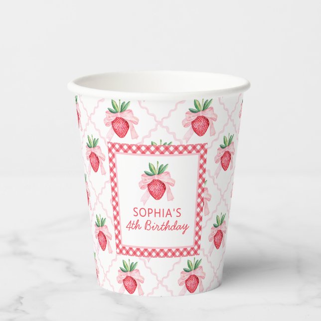 Preppy Watercolor Strawberries Berry Sweet Paper Cups (Front)