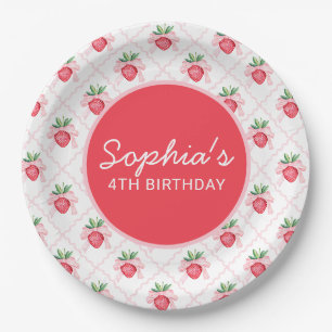 Preppy Watercolor Strawberries Berry Sweet Paper Plate