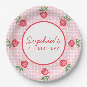 Preppy Watercolor Strawberries Berry Sweet Paper Plate