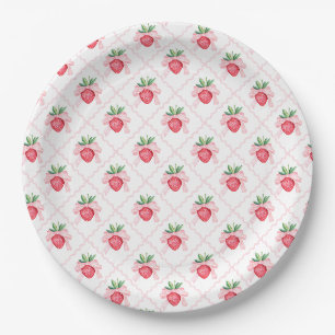 Preppy Watercolor Strawberries Berry Sweet Paper Plate